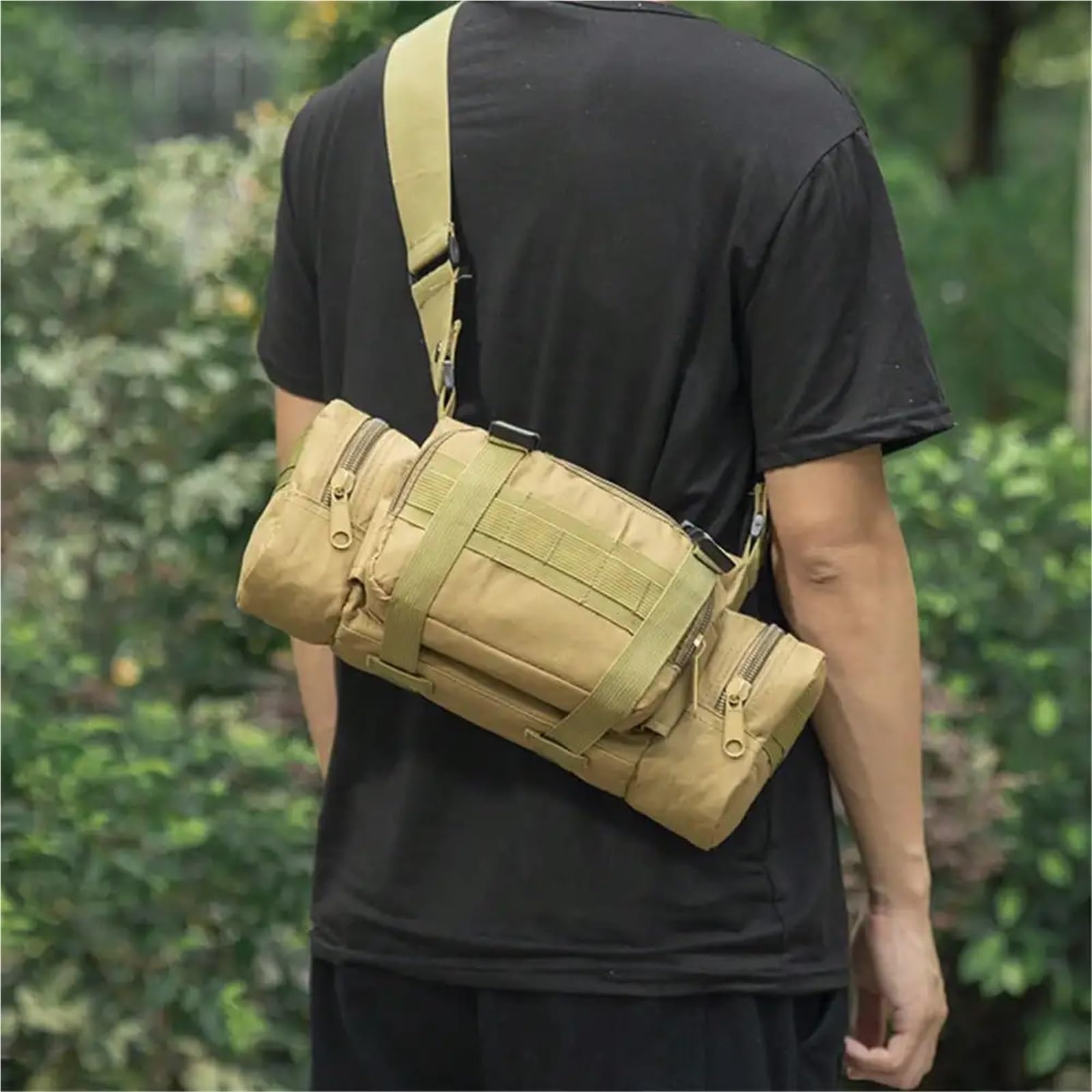 Męska wszechstronna torba typu Crossbody Outdoor Przenośna torba na klatkę piersiową Torba rowerowa Torba na talię z regulowanym paskiem(Khaki)