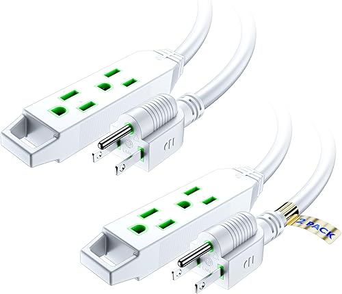 Miniatura 9 de Cable de extensión de 4 pies, paquete de 2 cables de extensión para exteriores con múltiples tomas, calibre 16 (azul) certificación ETL