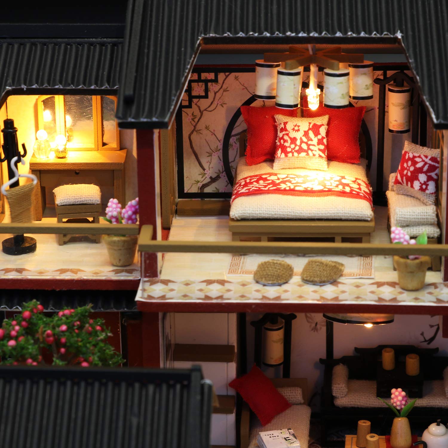Cool Beans Boutique, kit per casa delle bambole in miniatura, fai da te, casa delle bambole asiatica tradizionale, con copertura antipolvere, kit di modelli di architettura (manuale in inglese) (casa