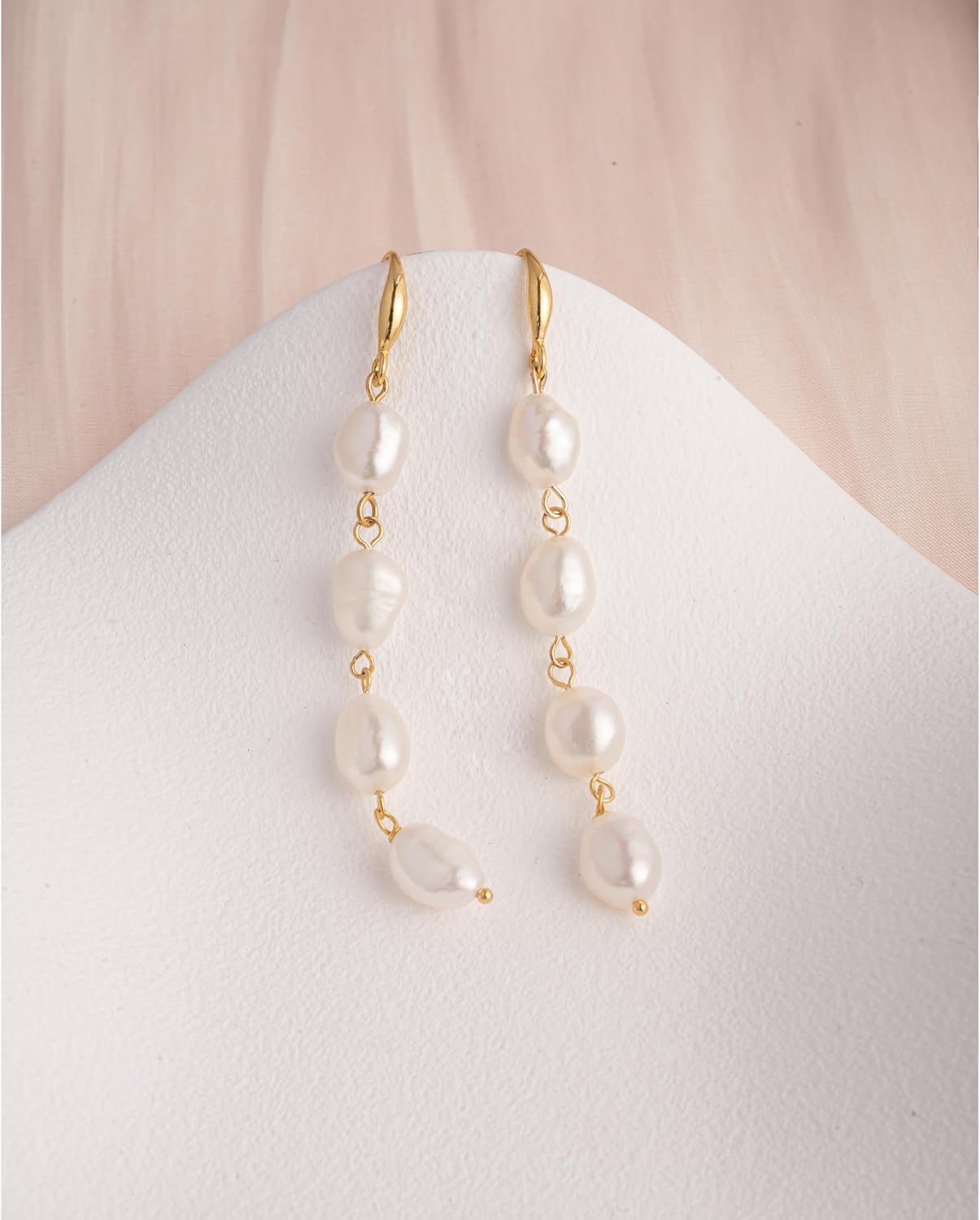 Long Pearl Earrings for Women 14K Gold Plated Sterling Silver Baroque Pearl Dangle Drop Earrings With Elegant Hook - Image 6