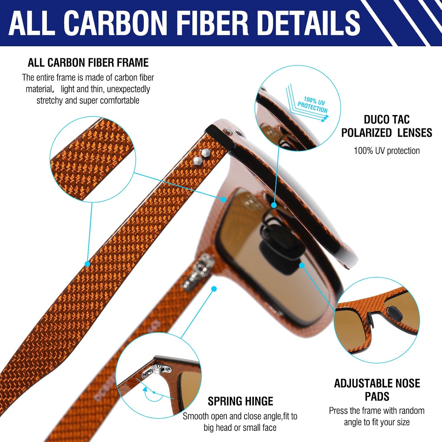 DUCO Polarized Sunglasses for Men Sun glasses All Carbon Fiber Frame 100% UV Protection for Driving Running Fishing DC8325 - Image 5