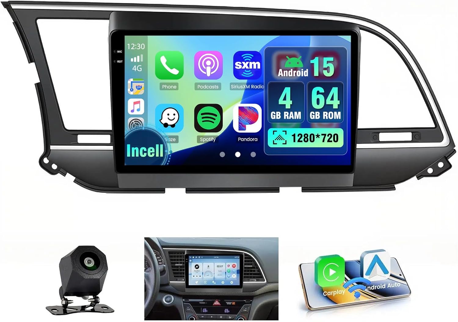 4G+64G Car Radio for Hyundai Elantra 2016 2017 2018 Wireless CarPlay Android Auto,9'' Incell Android 15 Touchscreen Stereo 32-EQ Bluetooth FM/RDS GPS WiFi SWC AHD Backup Camera