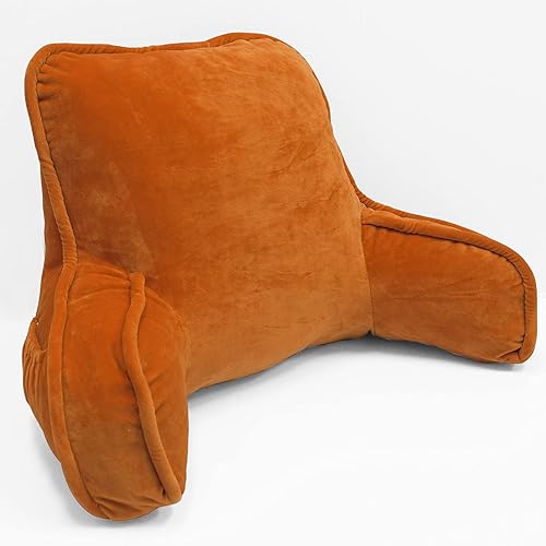 Almohada de descanso para cama de lectura con brazos y bolsillos de 18 pulgadas de alto para sentarse en la cama, sofá, funda extraíble y relleno