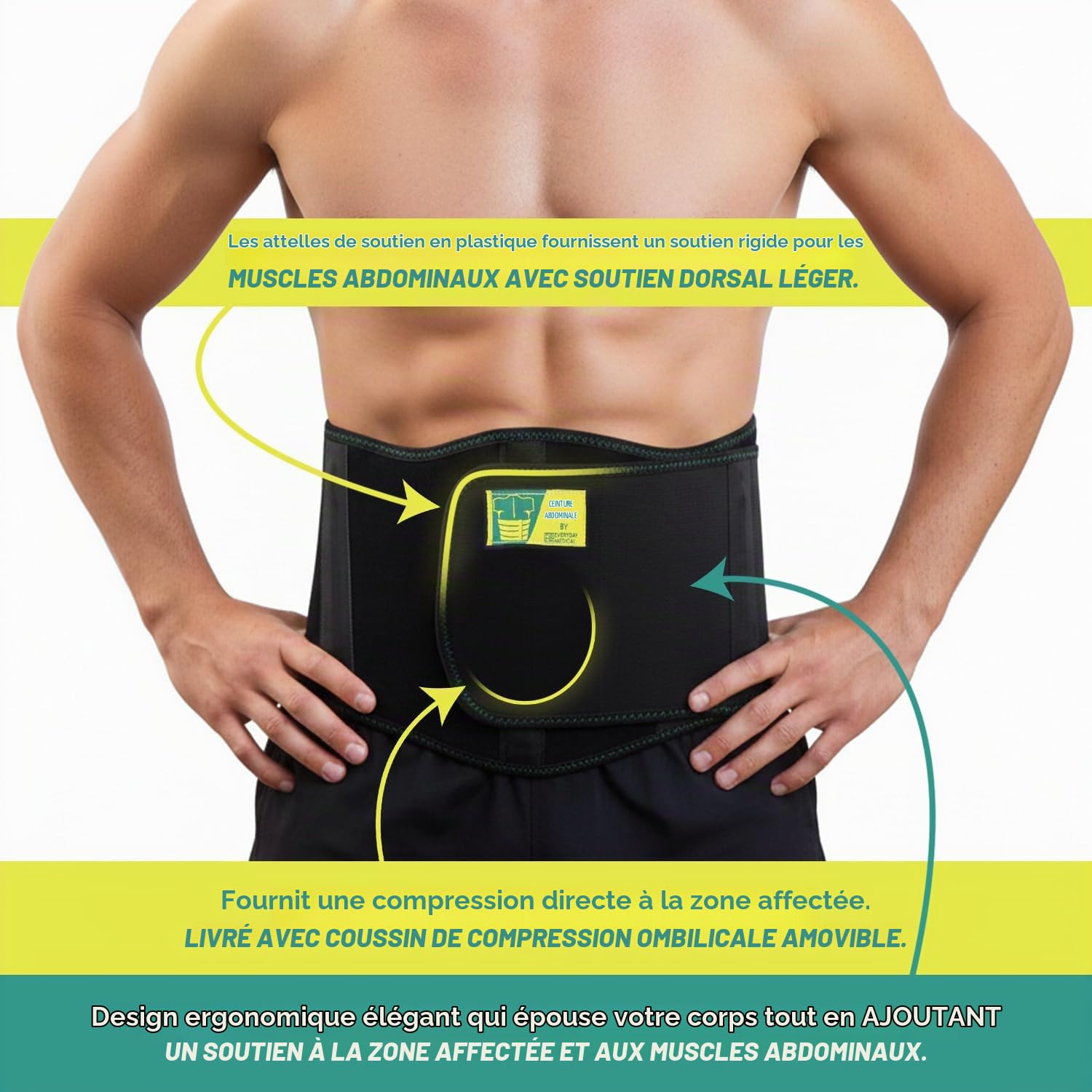 Everyday Medical Ceinture hernie inguinale | Bandage herniaire extra-large & confortable | Ceinture de contention pour hernie ombilicale| Ceinture médicale pour femme et homme – dispo en 2 tailles