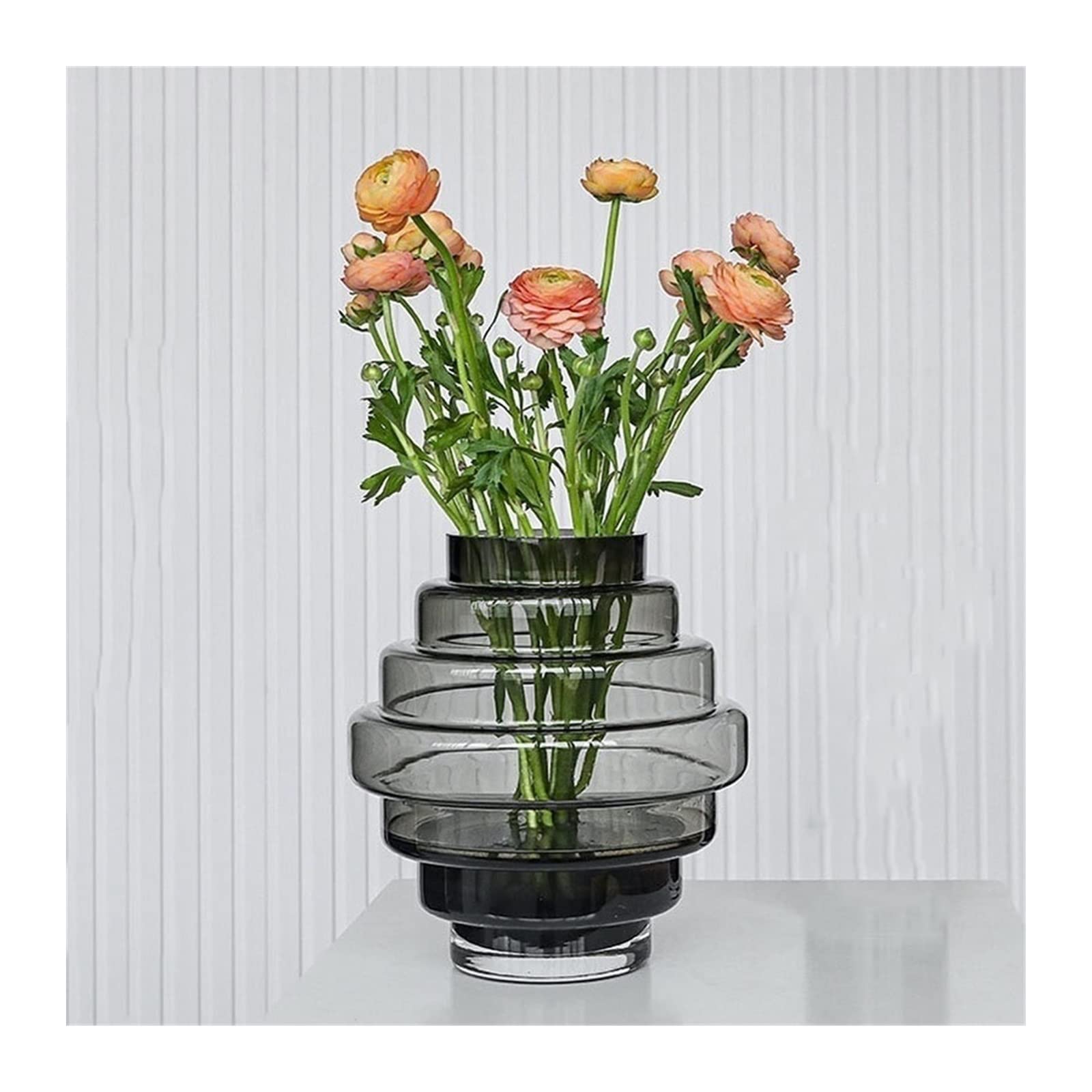 Jarrón Florero a Rayas de Cristal nórdico Ligero Lujo, decoración Creativa Moderna for Dormitorio, Sala Estar, arreglo Flor Seca for Interiores Florero(Medio)