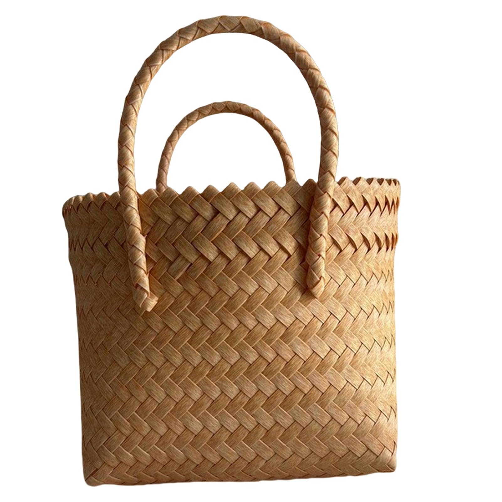 Borsa Paglia Borsa Intrecciata Fatta A Mano - Cesto di Plastica di Grande capacità, Borsa da Donna Semplice E Versatile-brown-21 * 10 * 20 Cm