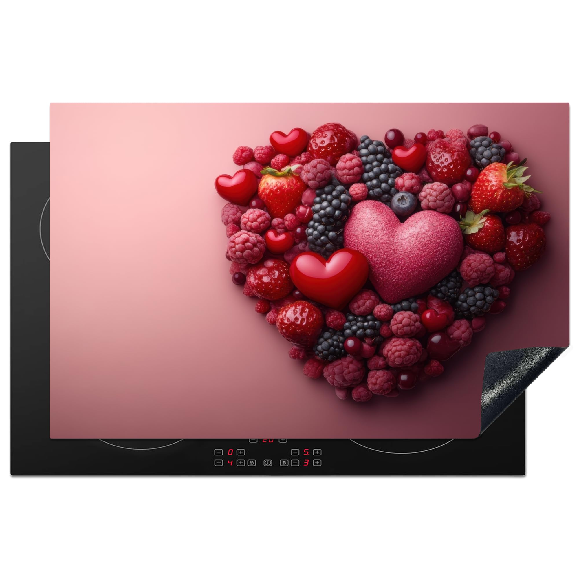 KitchenYeah© Induction Hob Cover Protector Mat 20.5"x31.5" / 80x52 cm Kitchen Universal Ceramic Covers for Electric Cookers Vinyl Fruit - Hearts - Strawberries - Raspberries - Blueberries