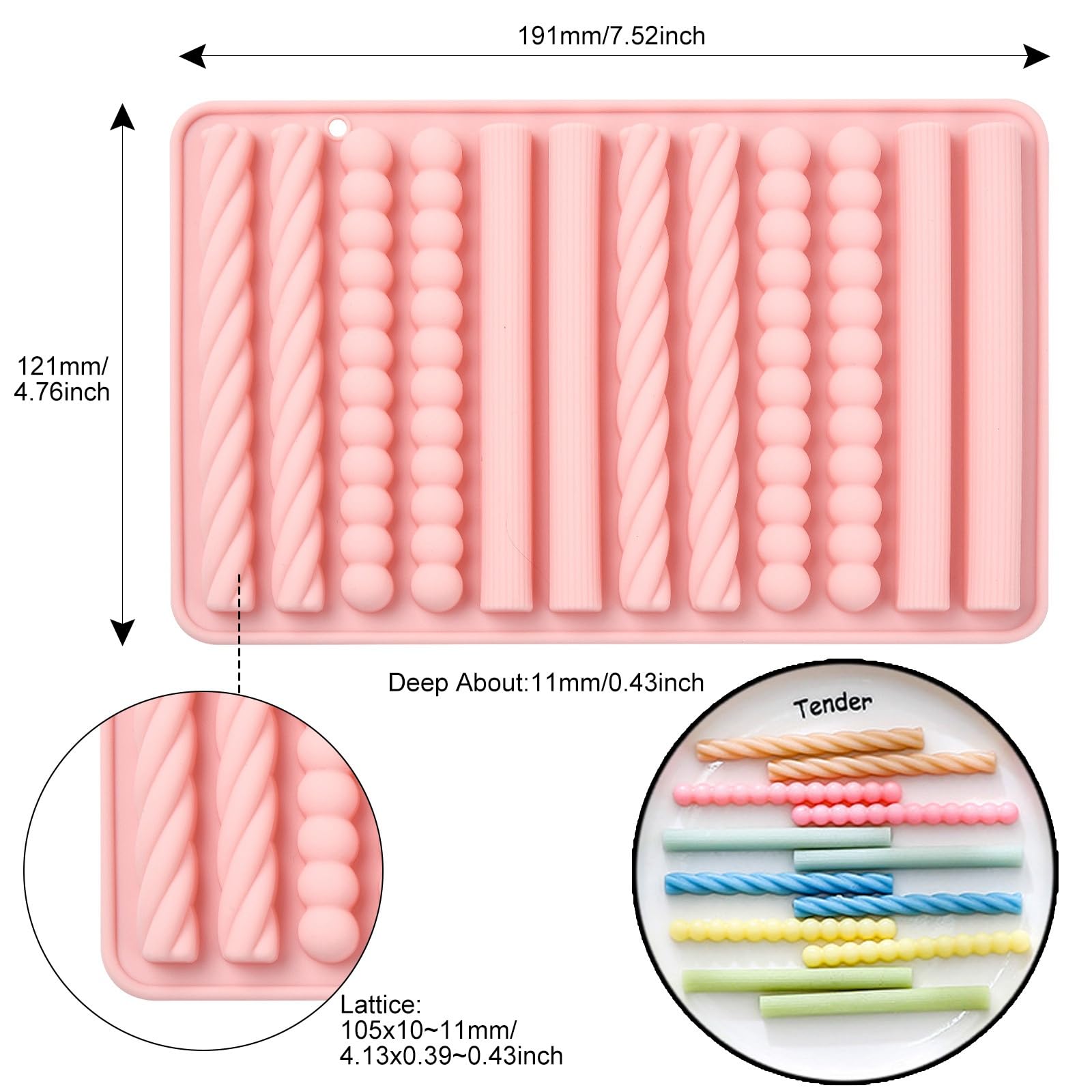 UR URLIFEHALL 2 Moules en silicone pour barres de chocolat Longues bandes Moules pour biscuits en forme de doigt pour la cuisson de pain, gâteau, bonbons, pudding, beurre, créations artisanales - 3