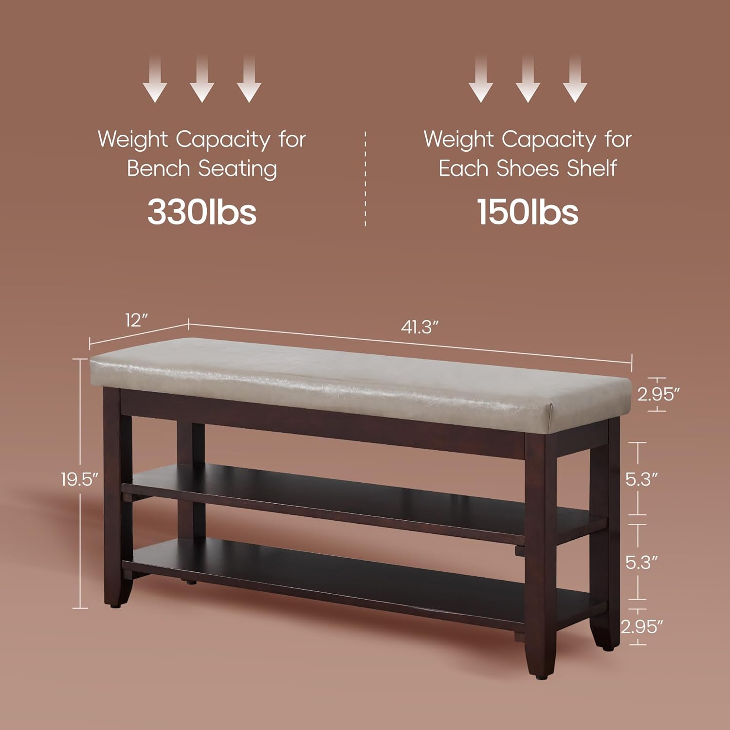 40" Shoe Bench with Leather Cushion, 2-Tier Shoe Rack Entryway Bench, Wood Bench for Front Door Entrance, Mudroom, Hallway, Wooden Shoe Shelves, Shoe Organizer, Shoe Storage, Grey