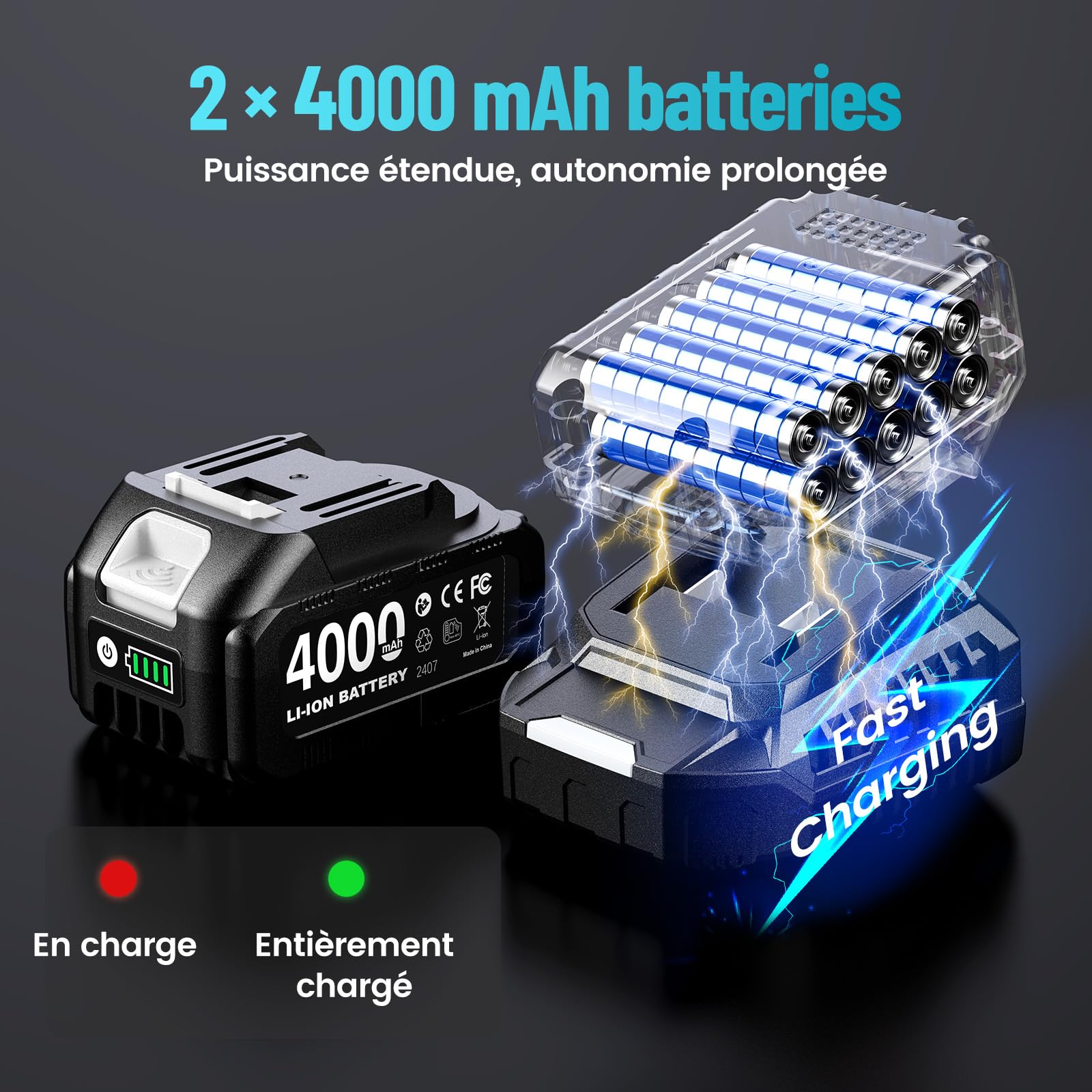 Clé à choc sans fil 1400 Nm 1/2", moteur brushless puissant, 2 batteries 4000mAh avec chargeur rapide, 21V Visseuse à Chocs avec 17-19-21-24 mm + rallonge 5", idéale pour voiture, camion