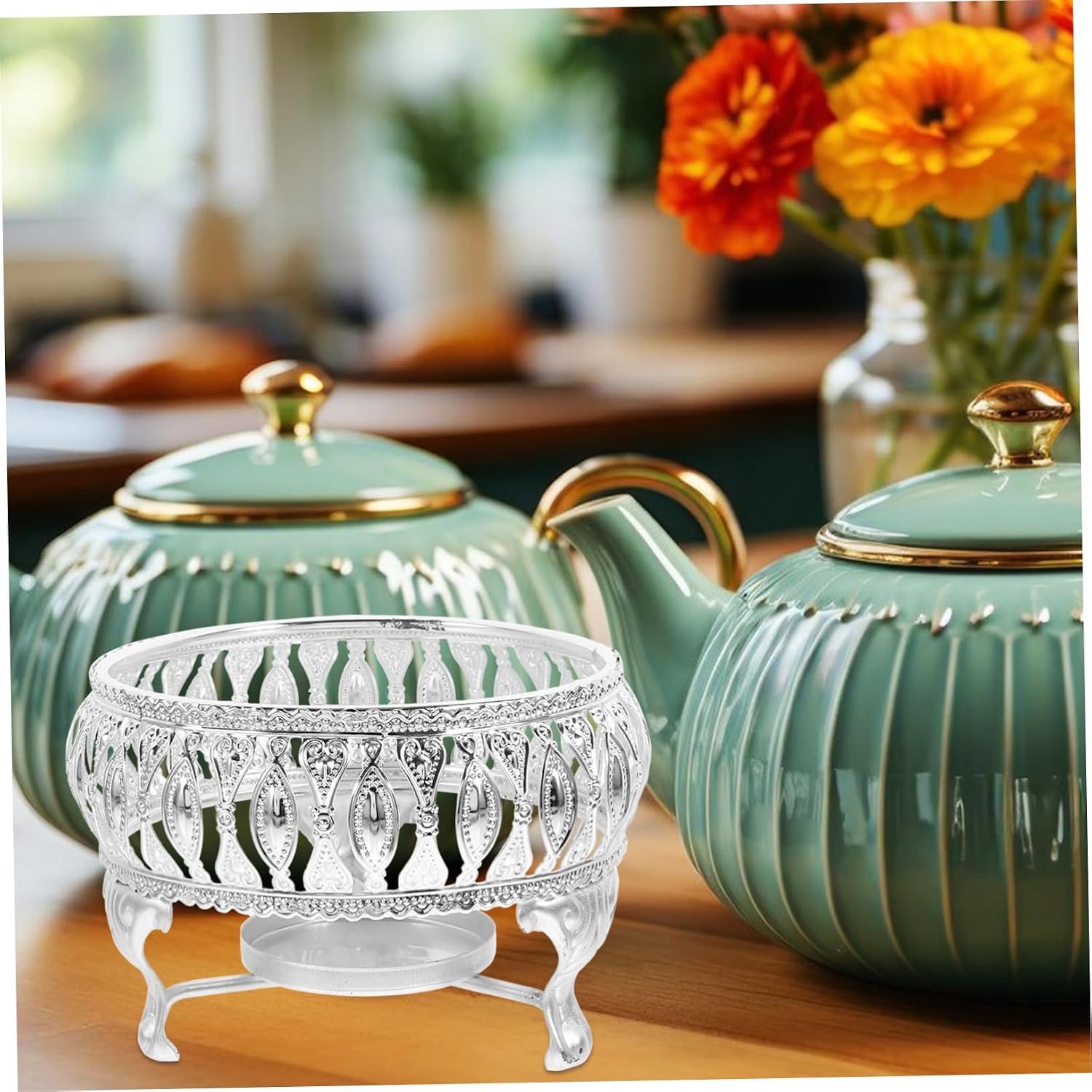 ULTECHNOVO Tea Warmer Teapot Heating Base Zinc Alloy Stand Tea Pot Heater Decorative Candle Pedestal for Room