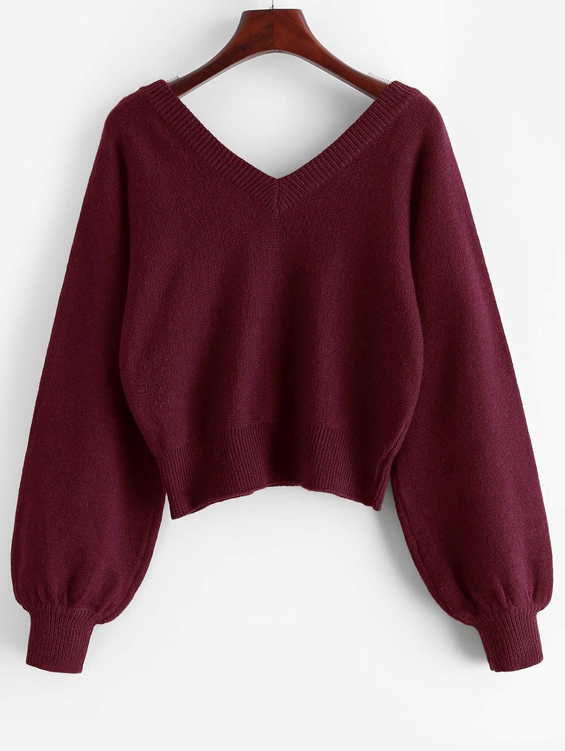 ZAFUL Women's Raglan Long Sleeve Double Side V Neck Short Crop Sweater Casual Loose Fit Knit Top Sweaters