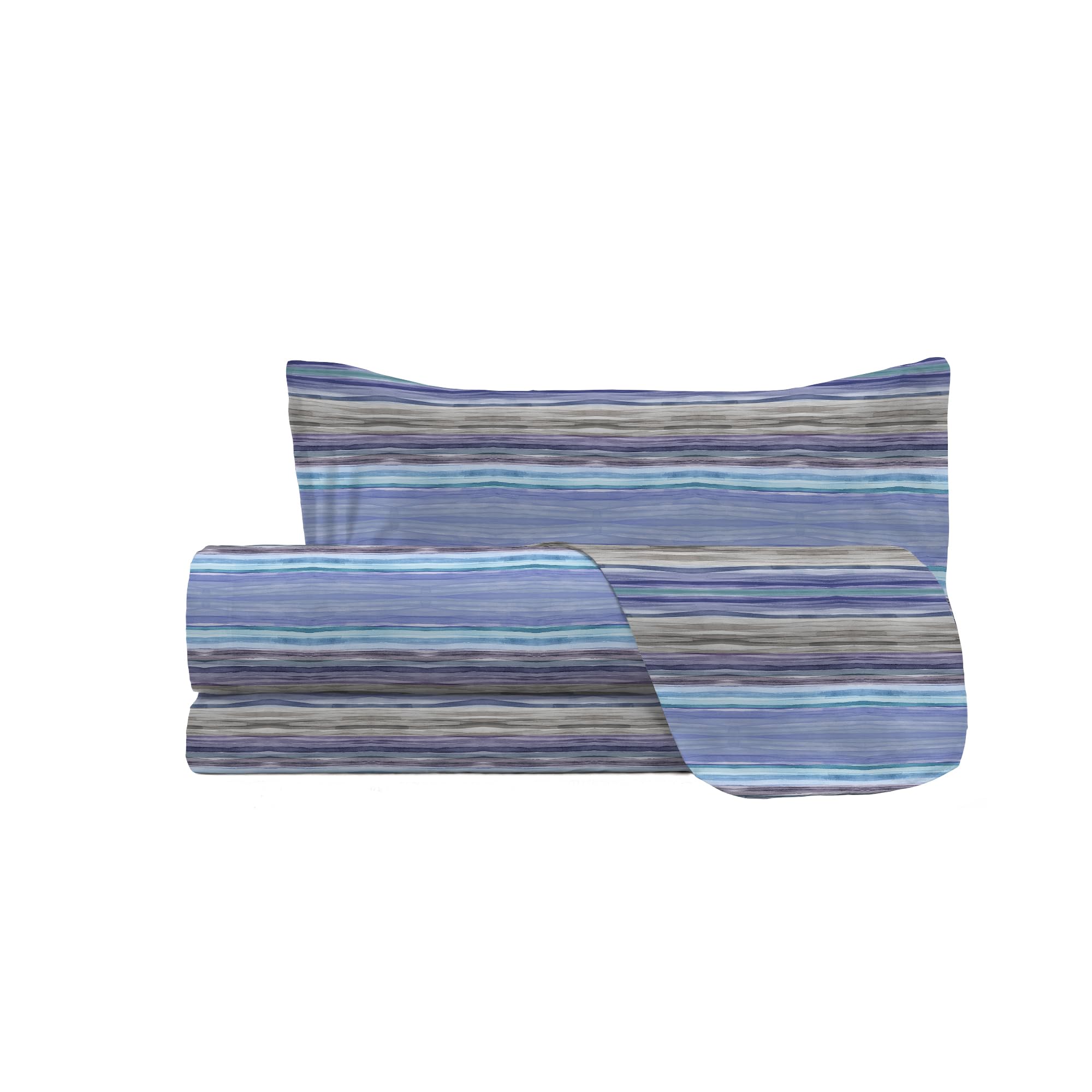 Set Lenzuola Letto Singolo River, lavorato in Italia - Completo Letto, Lenzuolo Sotto con Angoli, Telo Sopra 90x200cm e Federa con Patella Interna (Singolo, rio blue)