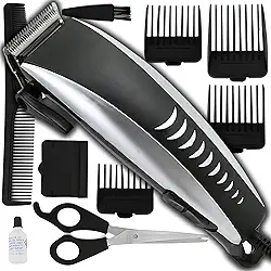 Máquina de Cortar Cabelo Profissional 9 em 1, Aparador de Barba e Cortador de Cabelos Masculino com Acessórios, Elétrica 110V