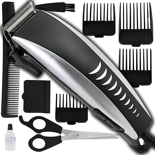 Máquina de Cortar Cabelo Profissional 9 em 1, Aparador de Barba e Cortador de Cabelos Masculino com Acessórios, Elétrica 110V