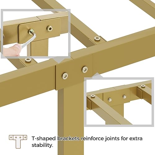 Miniatura 6 de Yaheetech Base de cama tamaño matrimonial, cama de plataforma de metal con cabecera y estribo de hierro forjado de estilo victoriano, fácil montaje,