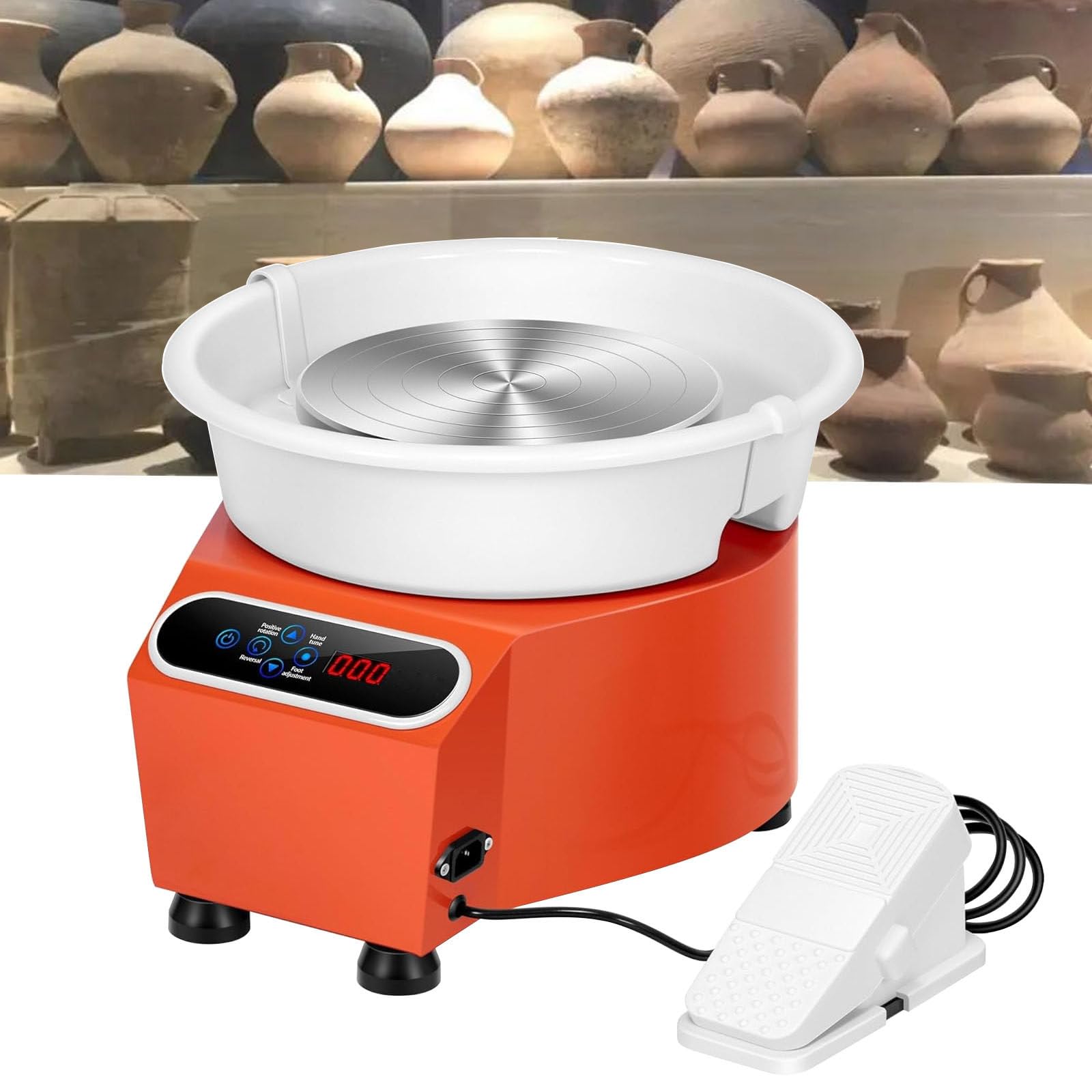 FBJAMZ Professional Pottery Wheel,with Touch Screen Foot Pedal, Complete Clay Modeling Kit for Adults Beginners (Orange)