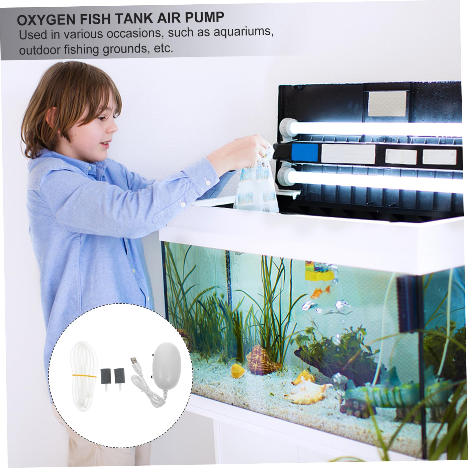 2St tragbare luftpumpe USB Sauerstoffpumpe USB-Luftpumpe Tank- Luftpumpe für Aquarien Belüftungspumpe für Fischbecken Sauerstoff-Aquarium-Luftpumpe Mini Belüfter ABS Weiß