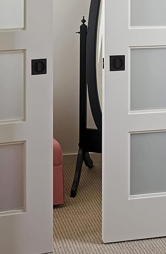 Miniatura 2 de goldenwarm Cerradura de puerta de bolsillo, herrajes para puerta de bolsillo cuadrado, color negro mate, cerradura de puerta de bolsillo deslizante