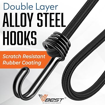 Bungee Cords with Hooks 12Pcs Set - Heavy Duty Outdoor Assorted Sizes
