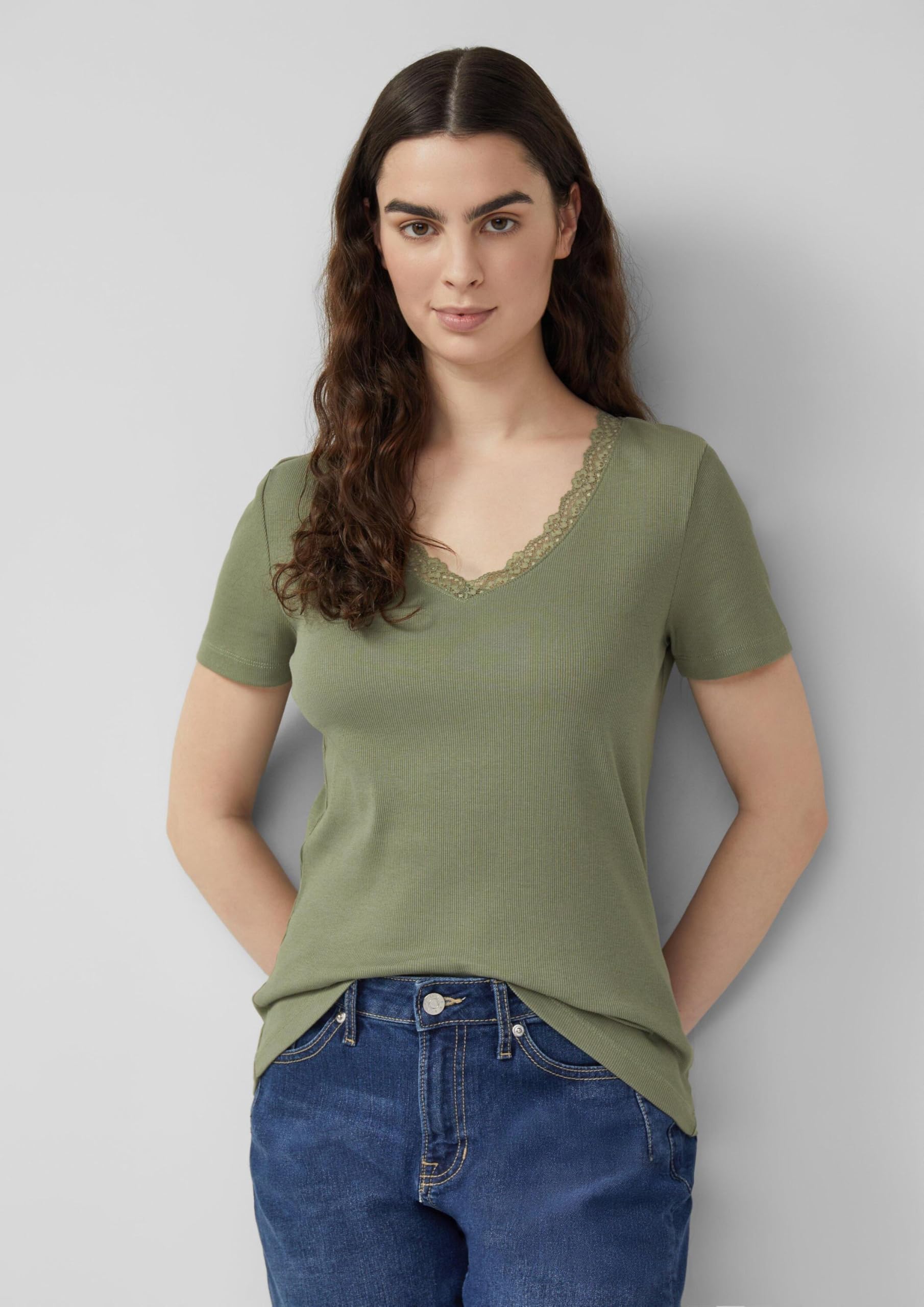 s.Oliver RIPP-T-Shirt mit Spitze am Ausschnitt