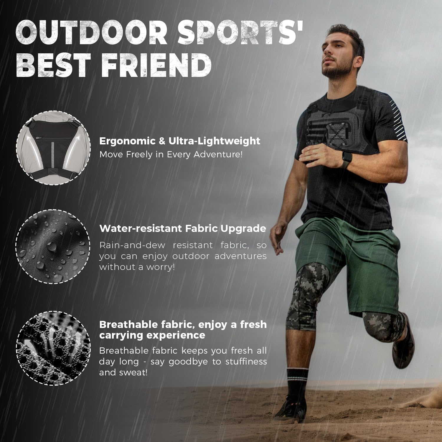 koculemi Outdoor Sports Chest Bag for Men, Chest Vest Holster Fits Most Pistols, EDC Travel Chest Pack for Running, Hiking