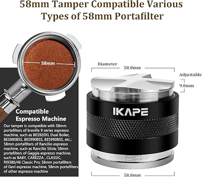 IKAPE 58MM Espresso Tamper Kit 3 in 1 Black, Including Coffee Tamper, Espresso Distributor, Espresso Knock Box & Coffee Organizer Box 2 IN 1