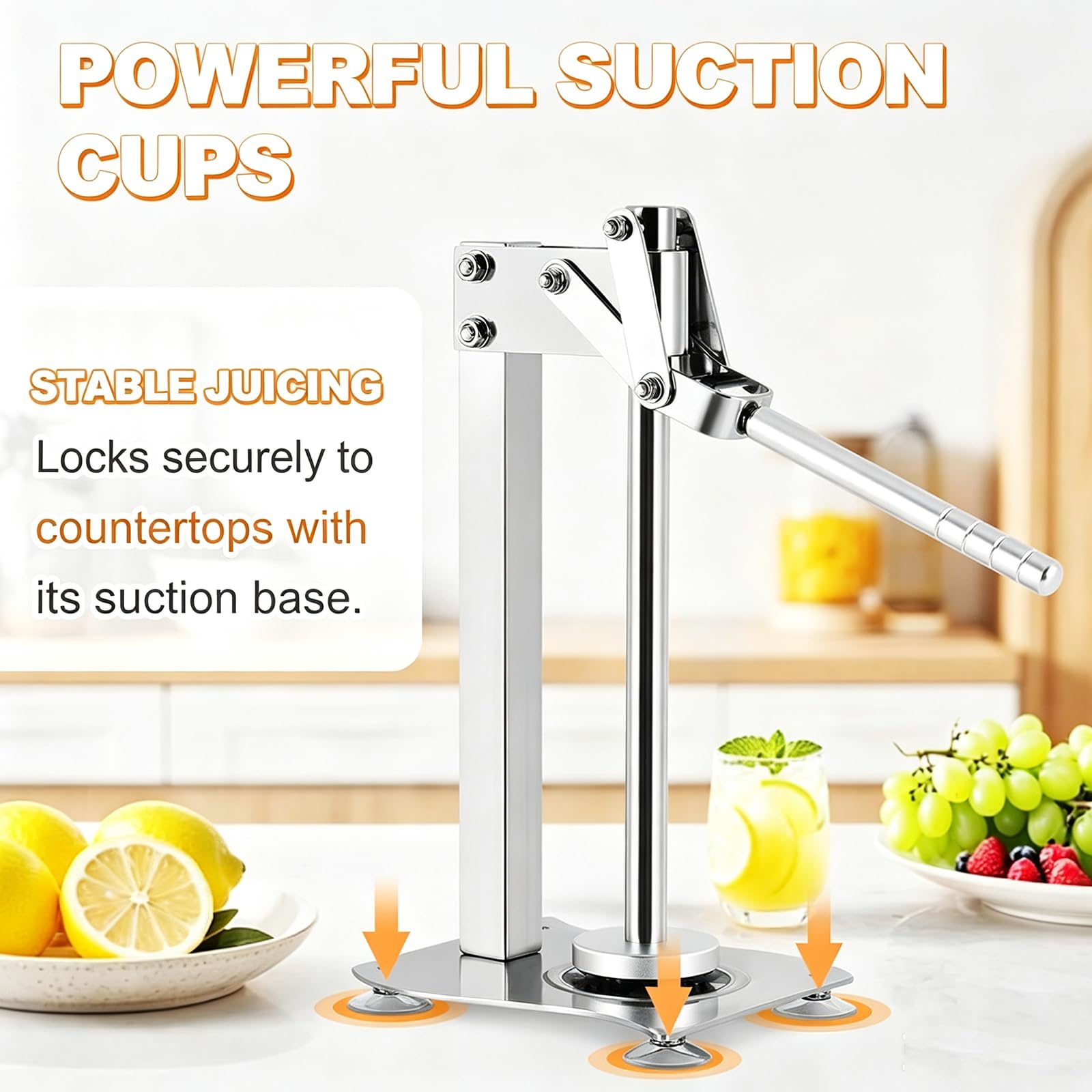 MObyat Spremiagrumi Manuale per Limoni, Robusto, in Acciaio Inox 304, con Ciotola Grande da 74 Mm, Meccanismo A Leva, Elevata Resa di Succo Ed Estrazione Efficiente, Ideale per Il Bar di Casa.