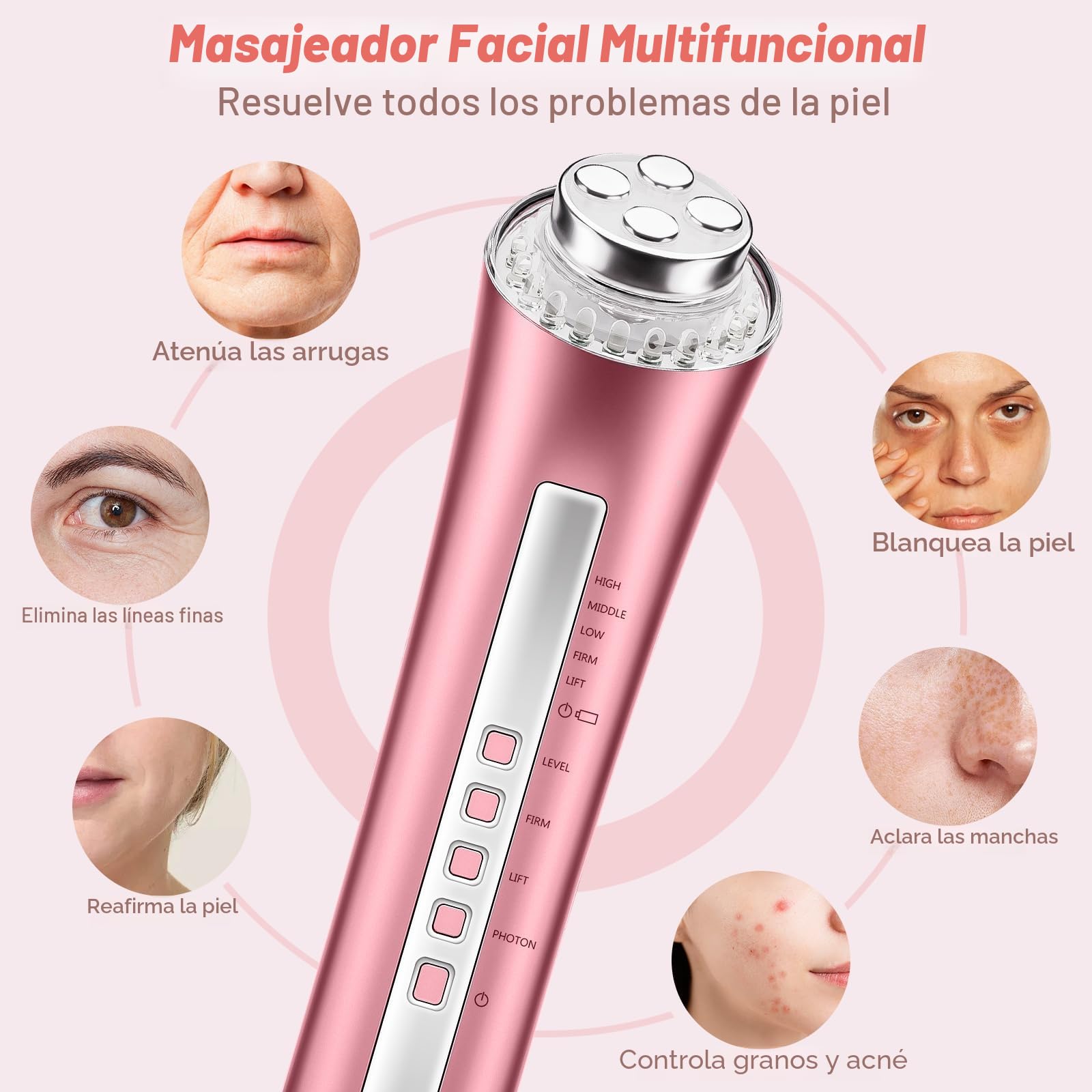 CARER SPARK Dispositivo de Radiofrecuencia Facial Masajeador Facial Contra las Arrugas y 3 Terapias de Luz LED para Reducir las Líneas Finas Anti-Envejecimiento y Reafirmar la Piel