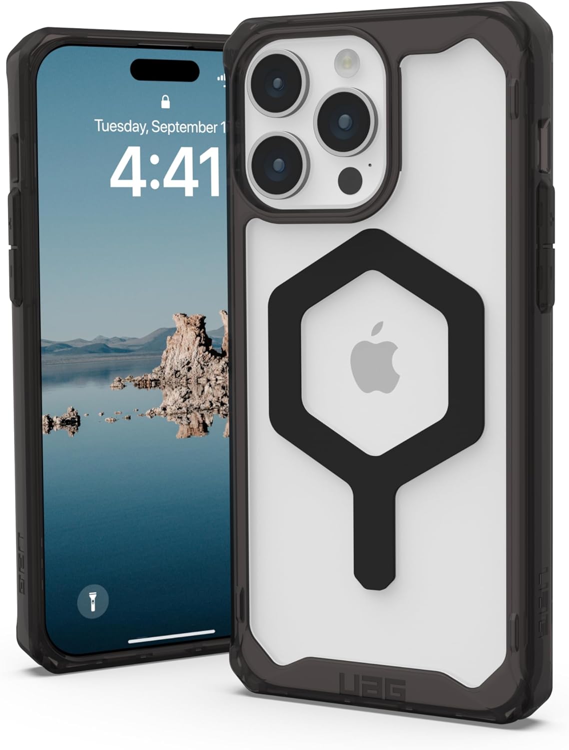 URBAN ARMOR GEAR UAG [Updated Ver] Compatible with iPhone 15 Pro Max Case 6.7" Plyo Black/Black Built-in Magnet Compatible with MagSafe Charging Rugged Anti-Yellowing Transparent Protective Cover