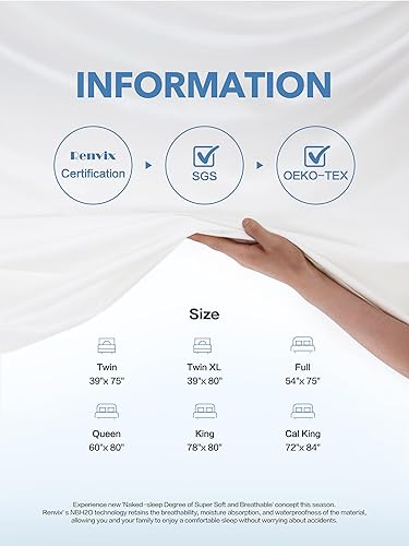 Miniatura 6 de Renvix Protector de colchón impermeable tamaño King, protector de colchón de bambú de alta calidad, ultra suave, transpirable, sin ruido, funda de