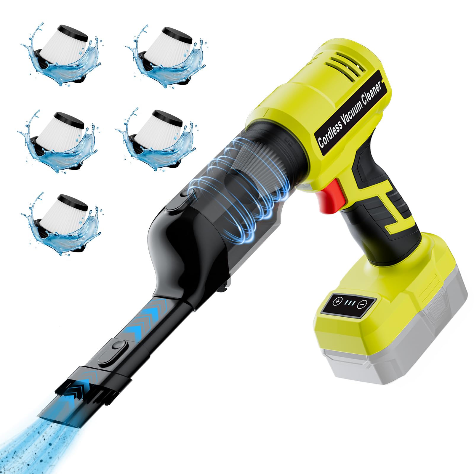 YEX-BUR Cordless Handheld Vacuum for Ryobi 18V Battery(Tool Only), 240W Powerful Car Vacuum with Brushless Motor, 3-Speed, 5 Filters, Portable Vacuum Cleaner for Home Office Car Pet