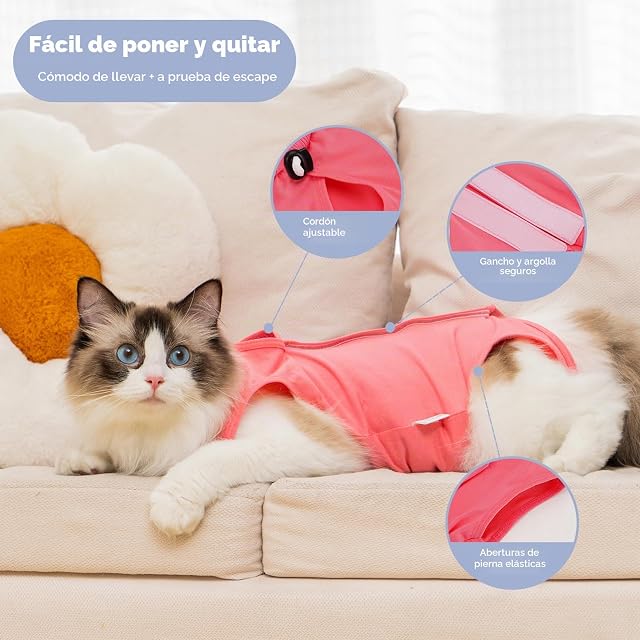 Foto 3 de 6 de Avont Body Recuperación para Gatos, Suave, Transpirable -Rosa Rosado(M)