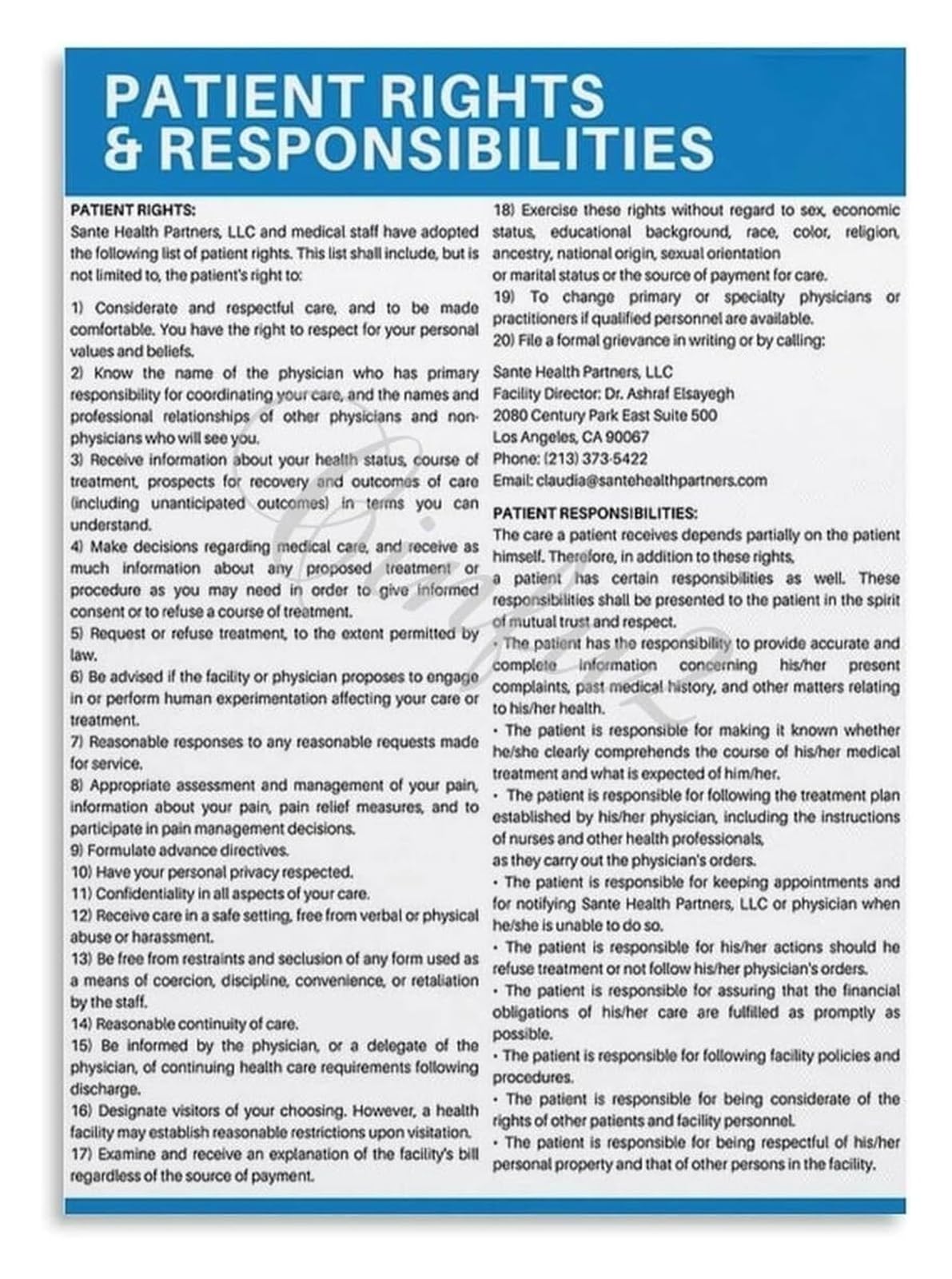 PAJPXPCD Patient Rights Responsibilities Healthcare Policy Metal Sign Clinic Hospital Office Waiting Room Wall Decor Reference 8 X 12 in