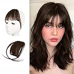 BARSDAR Real Human Hair Clip in Bangs - 100% Human Hair Clip in Bangs for Women - Brown Wispy Bangs Extensions Fringe with Temples Dyeable Real Hair Bangs Hairpieces - Dark Auburn Brown
