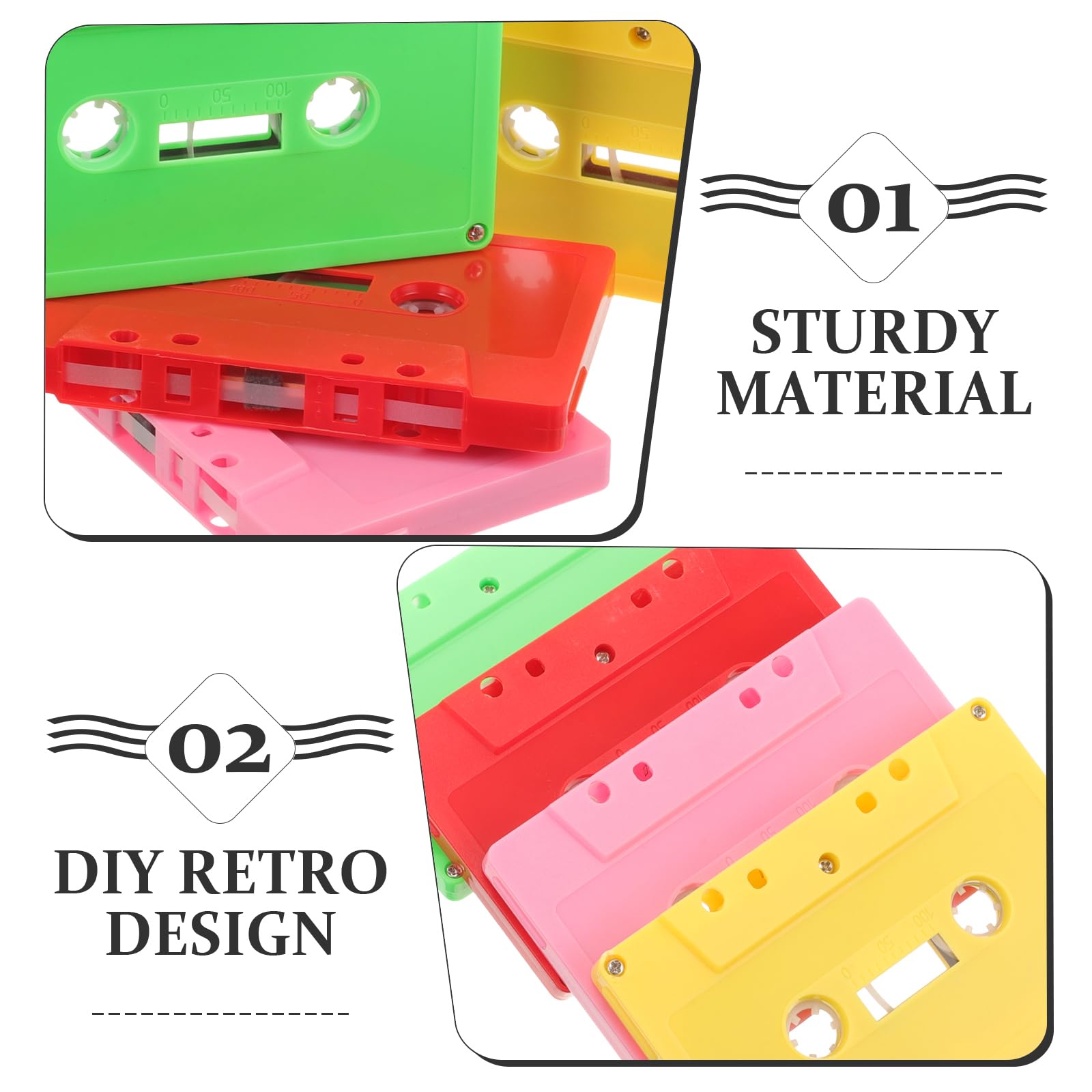 Lot de 4 Cassettes Audio Vierges, Bandes Enregistrables Colorées pour Bricolage