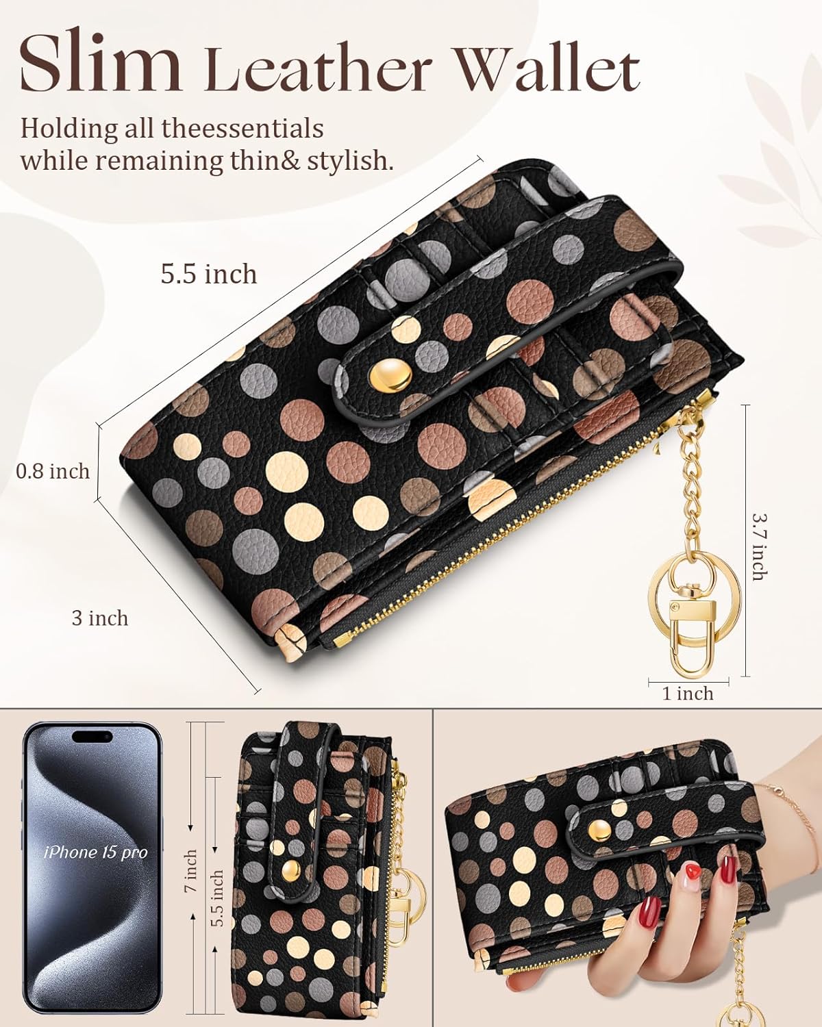 Cute Card Wallet Women - Small Wallets with Keychain Jihe RFID Credit Cardholder Aesthetic Fashion Design Coin Purse for Female Ladies Teen Girls - Image 2