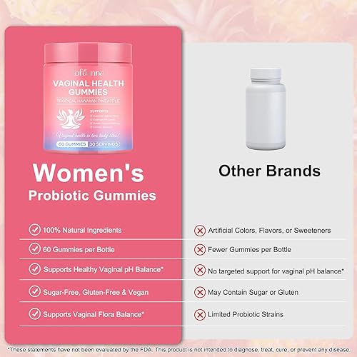 Miniatura 6 de Gomitas de piña con probióticos vaginales para mujer, olmo resbaladizo, gomitas de equilibrio femenino, probióticos de pH Balance para mujeres,