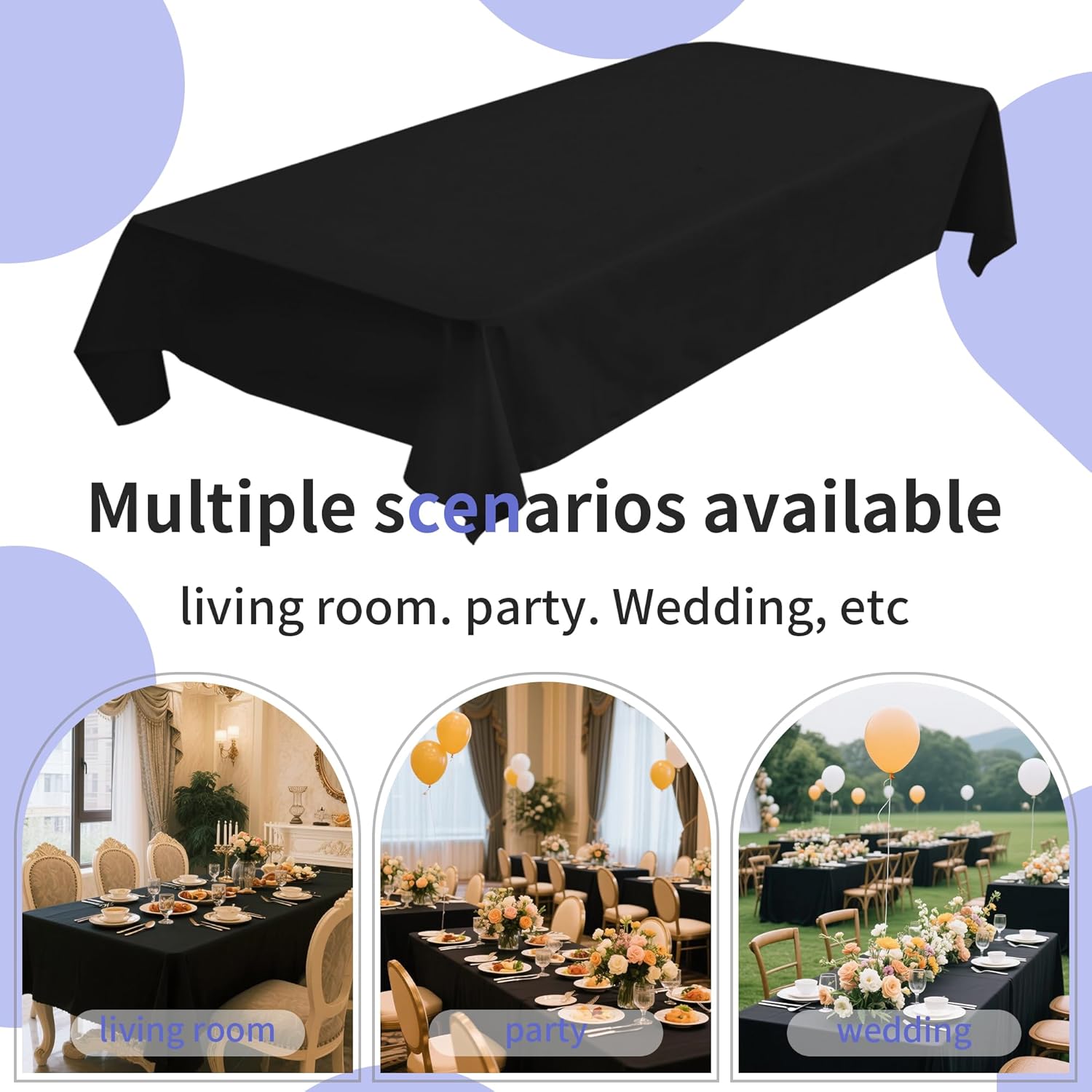 BIGTONE 12 Pack Black Rectangle Tablecloth 60 x 102 Inch, Cross Ribbon Packing Reusable Table Clothes for 6 Foot Tables, Wrinkle Resistant Polyester Fabric Table Cover for Wedding, Party, Banquet - Image 9