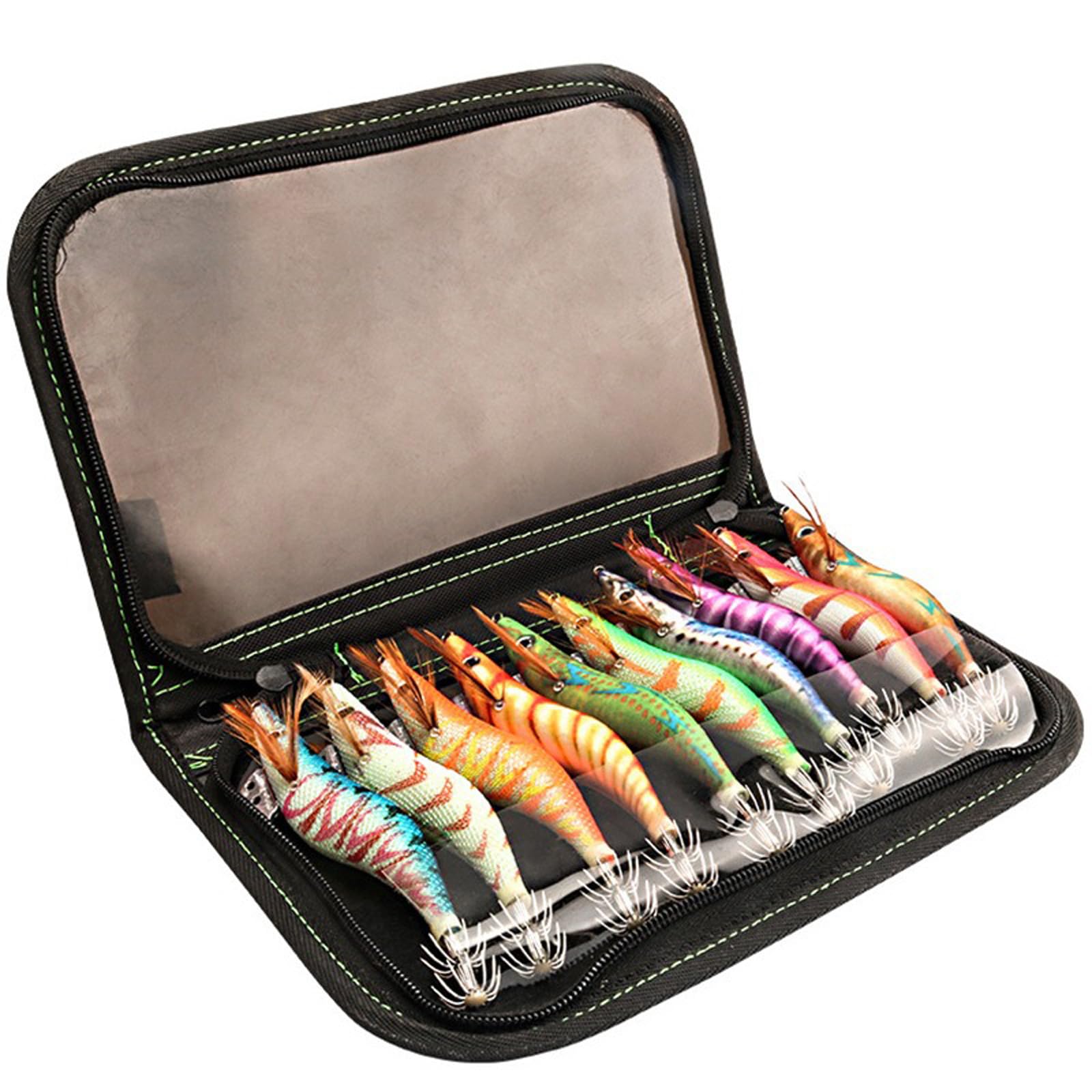 Fishing Lures Kit, 10 Pieces Saltwater Squid Bait Jigs with Shrimp Prawn Lures, Luminous (L)