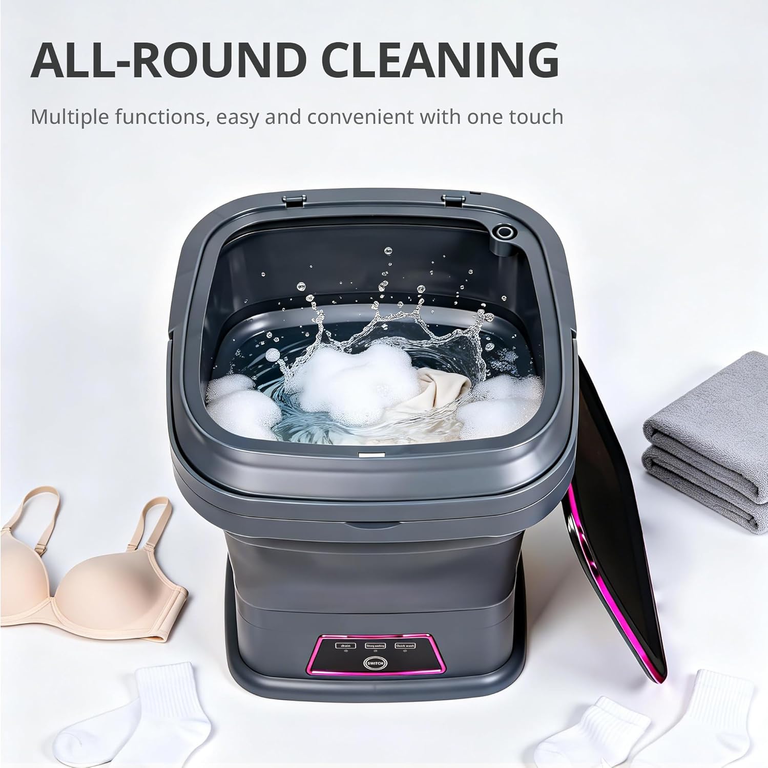 Welsteepse Portable Washing Machine, 16L Upgraded Mini Washer with Spin Basket Laundry Machine for Baby Clothes, Underwear, Socks; Ideal for Travel, Dorms, Camping (gray)