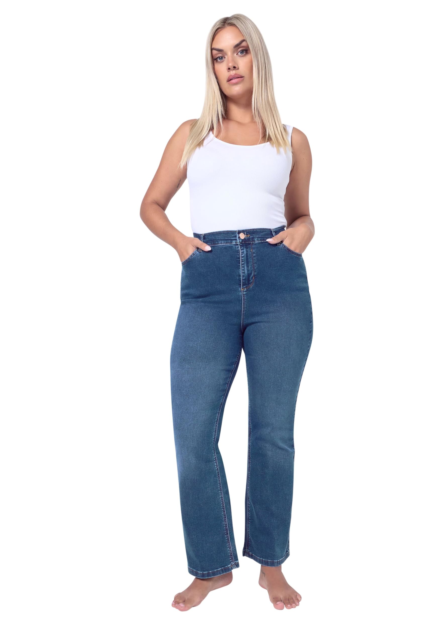 Yours Curve Bootcut Stretch Isla Jeans - Women's - Plus Size Curve Mid Blue