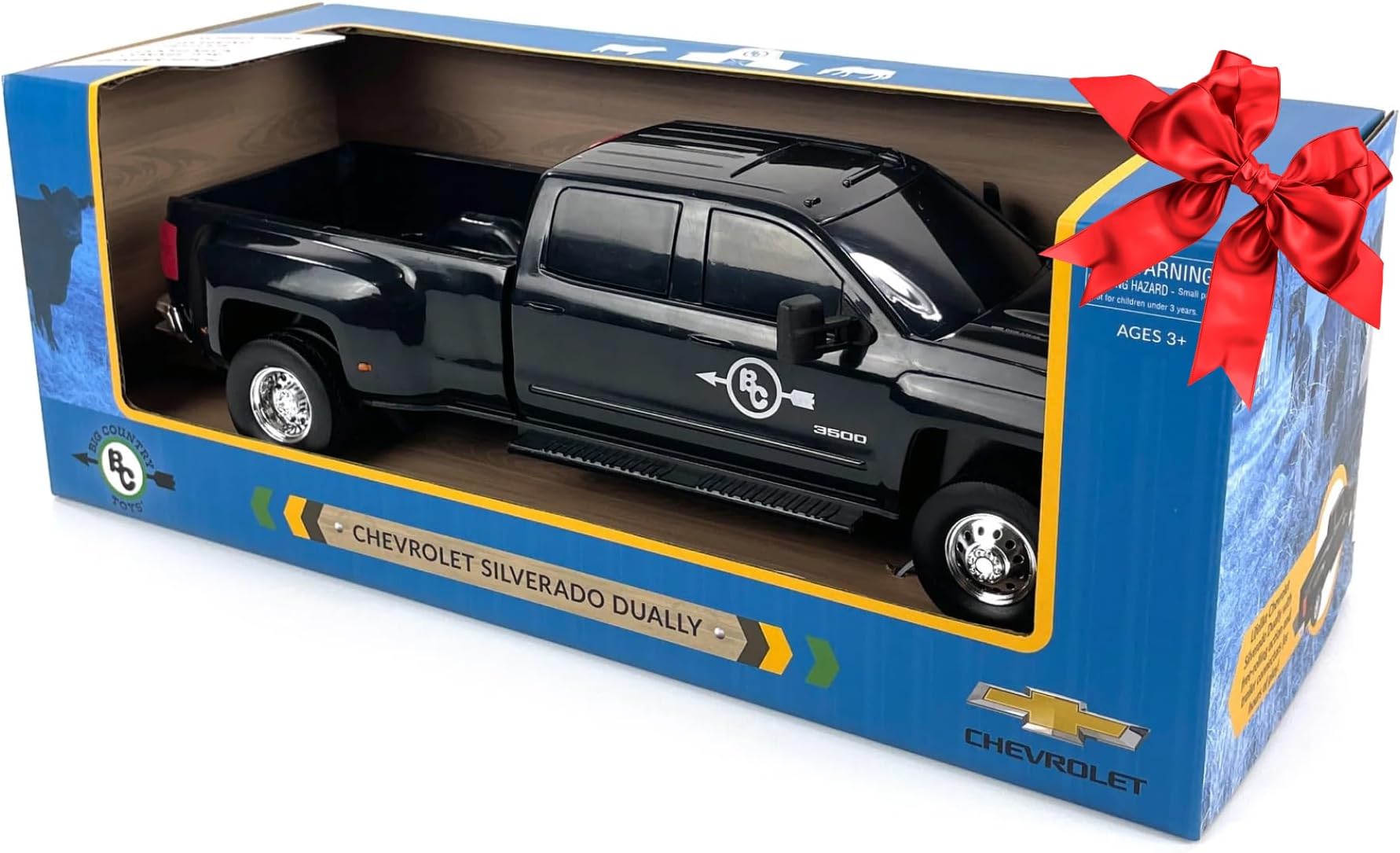 Big Country Toys Realistic Chevrolet Silverado Dually Truck Toy & Trailer Hitch, 1:20 Scale Farm Toys for 3 Year Old Boys