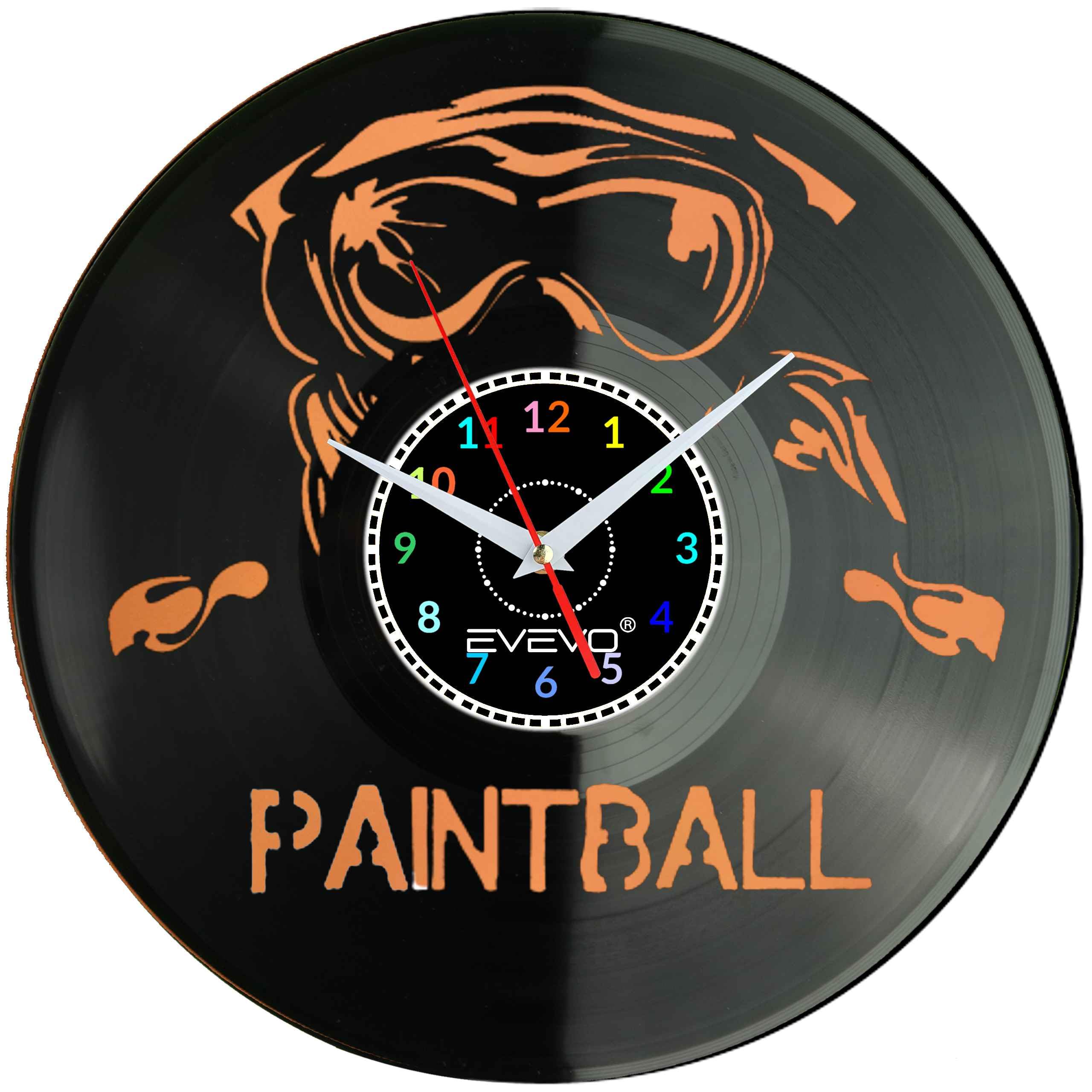 PAINTBALL STRZELANKA ZEGAR ŚCIENNY FLUORESCENCYJNE TŁO PŁYTA WINYLOWA PREZENT UPOMINEK URODZINY GIFT EVEVO F0024