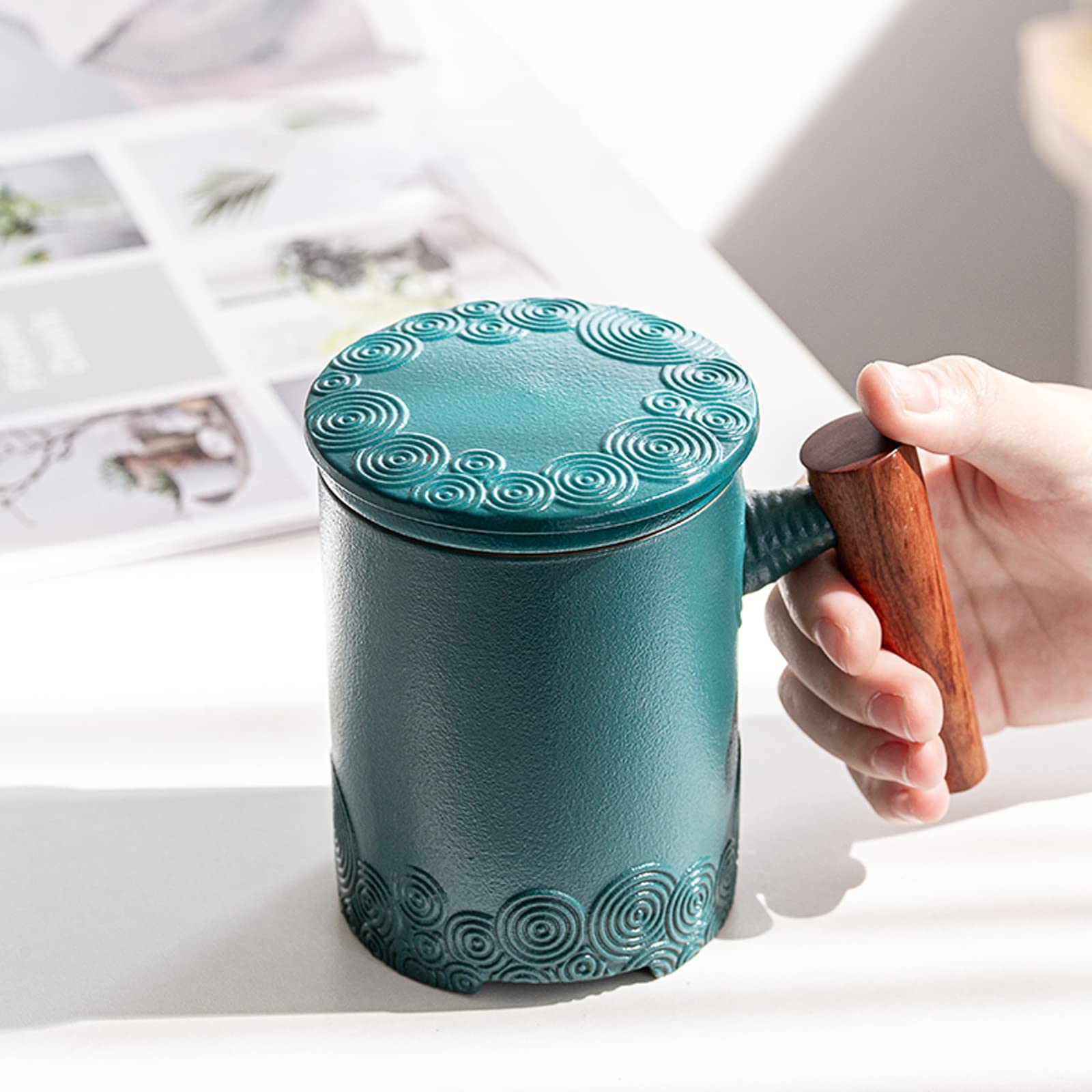 Orientalny ceramiczny zestaw do herbaty Zestaw czajniczków Ceramiczne filiżanki do herbaty z zaparzaczem i pokrywką, Kubek z zaparzaczem, Kubek z sitkiem do herbaty, Ceramiczny kubek do zaparzania her
