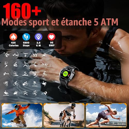 Montre Connectée Homme Femme GPS, 1.43" AMOLED Militaire Smartwatch Compass - 8