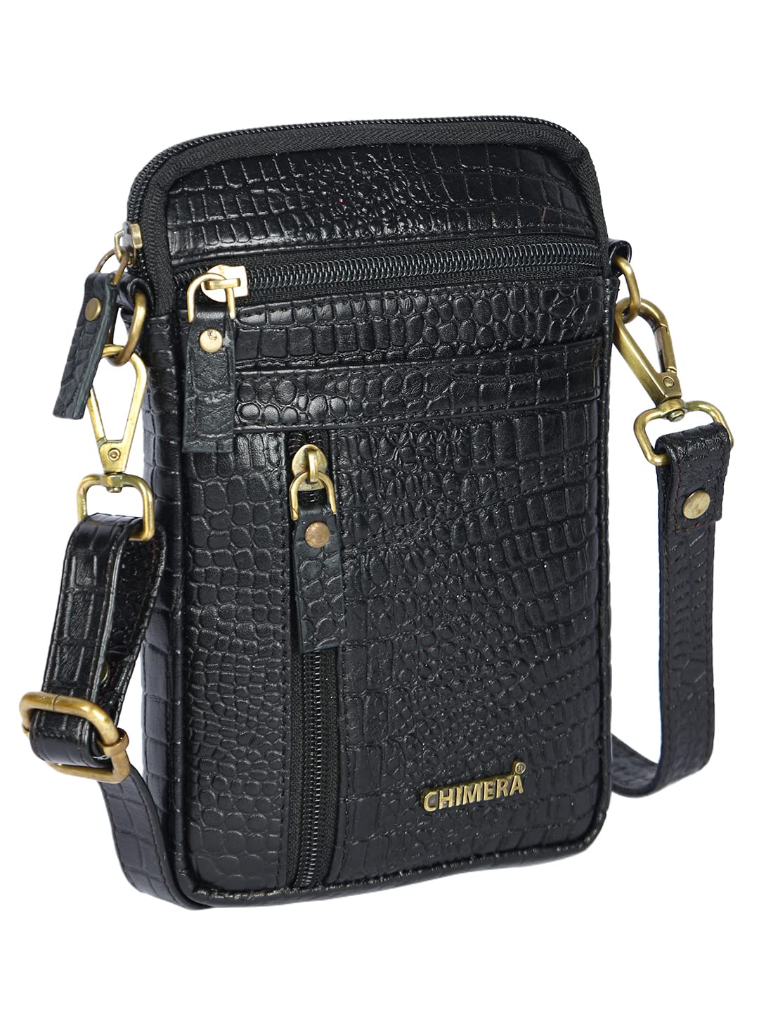 chimera Pure Leather Mini Cross body Small Mobile Sling Bag | Cell Phone Waist Pouch | Croco Texture for Men and Women-picture-33