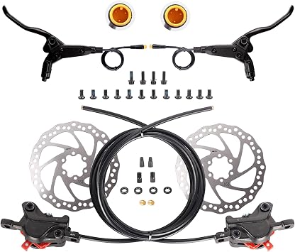 Hydraulic Brakes for Ebike, 2 Piston Front & Rear Disc Brake Kit with 160mm Rotor Fit MTB,City Bike&Electric Bike, Bicycle Brake Line Pulling Hydraulic Disc Brake Calipers