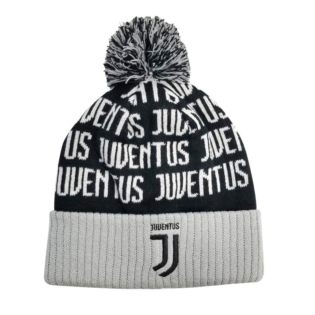 Icon Sports Kid's Juventus Soccer Pom Beanie | Black/Light Grey