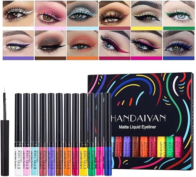 12PCS Coloured Eyeliner Pencil Set, Matte Liners Long Lasting Waterproof Creamy Gel Eye Liners Soft Eyeshadow, Easy-Glide Smudgeproof Mechanical Colourful Eyeliners